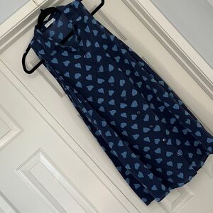 100% Silk Navy Blue Heart Sleeveless Dress